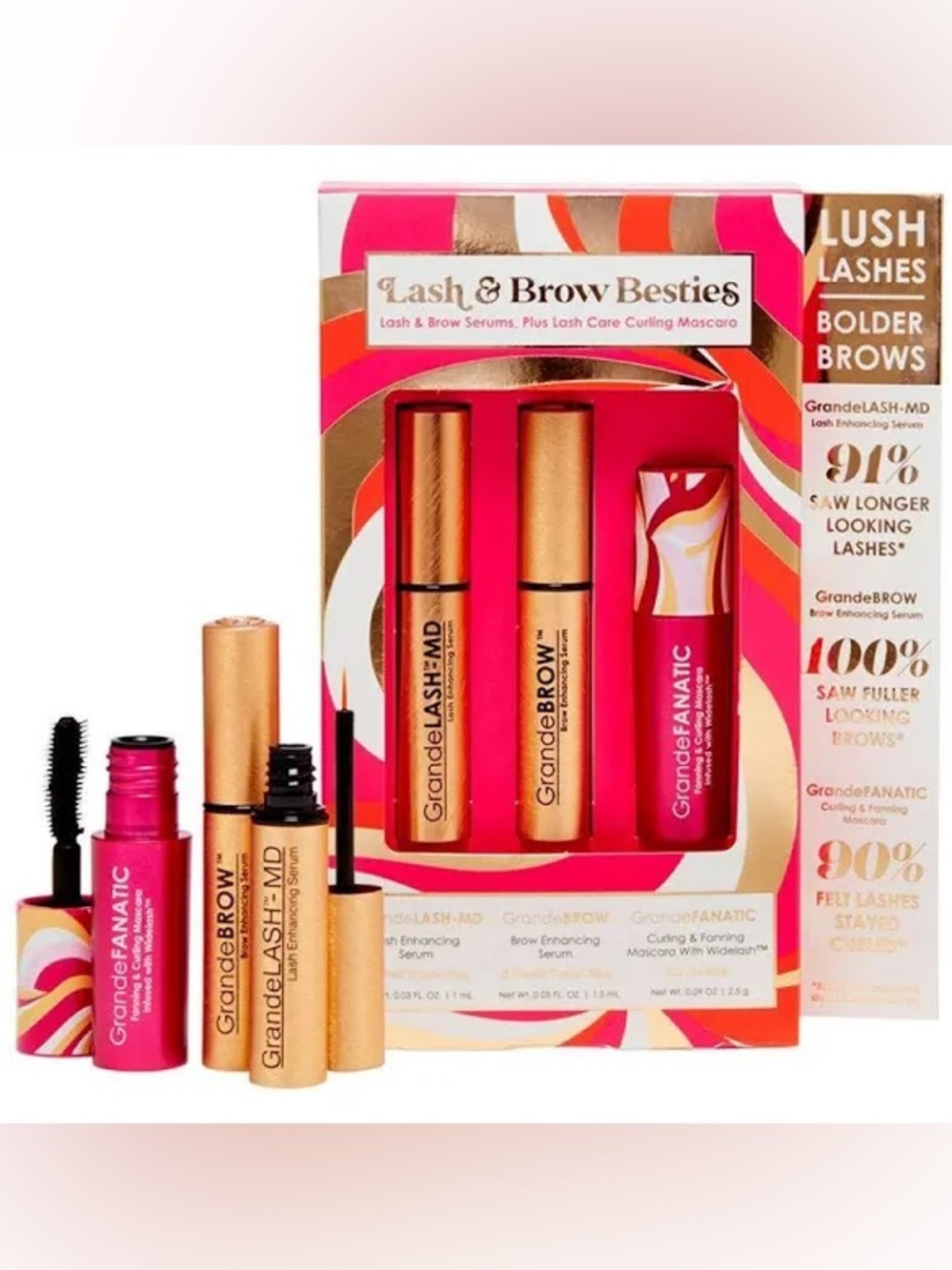 GRANDE COSMETICS Lash+Brow Besties Set 3-Pc w/LASH+BROW SERUMS+MASCARA! NIB!